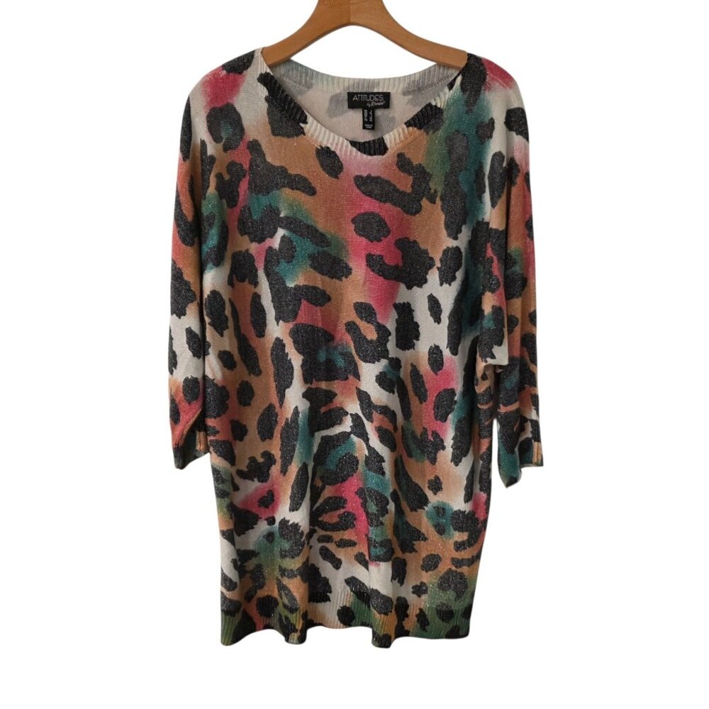 Attitudes‎ by Renee Animal Print Sweater Metallic Knit Cheetah Womens Large NEW